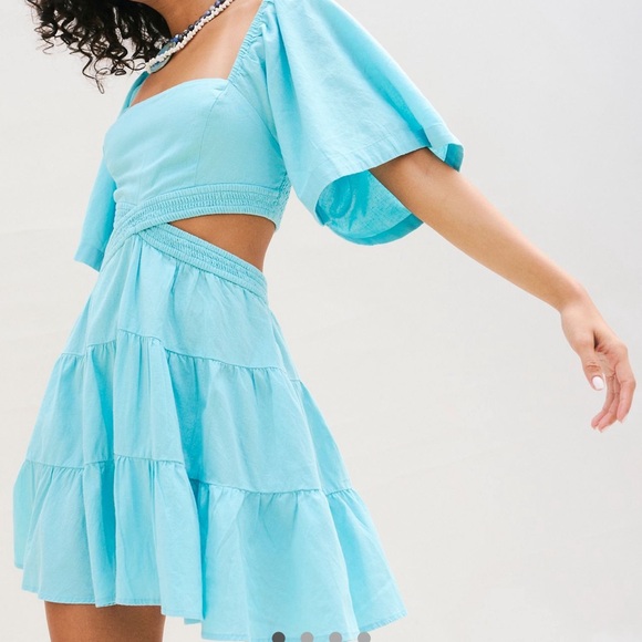 denim and lace dress Embroidered Crew Neck A-Line Dress Size:9.5 977